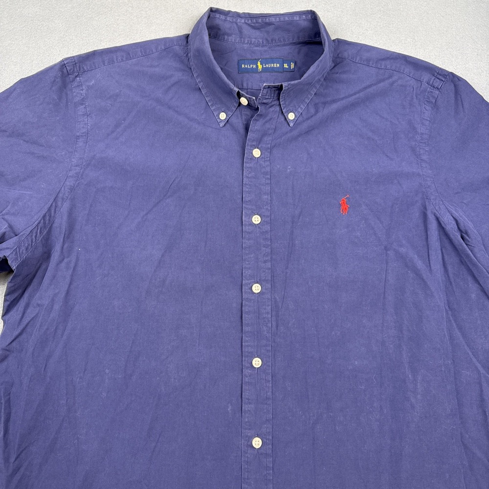Ralph Lauren XL Mens Navy Button Up Casual Short Sleeve Red Pony Preppy